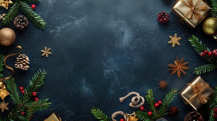 Sticker - Festive top view with Christmas items and space for text