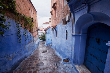 Sticker - Travel by .Morocco. Street in medina of blue town Chefchaouen.