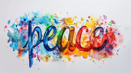 Peace, an abstract concept in bright multicolored watercolor paints in grunge style on a white background