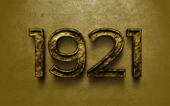 3D dark golden number design of 1921 on cracked golden background.