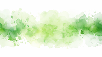 Poster - Abstract drawing in green watercolor, a smear of paint on a white background