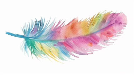 Poster - Multicolored bird feather on a white background in watercolor grunge style