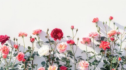 Wall Mural - Vibrant rose blooms against a white backdrop