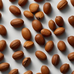 Wall Mural - Discover the natural beauty of almonds in this visually stunning close-up against a pristine white background. Perfect for highlighting the simplicity and elegance of healthy, natural foods.