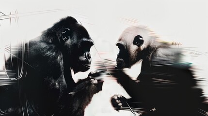 Sticker - Duotone illustration of Gorilla And Chimpanzee