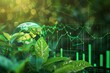 © Holly Design - Eco-friendly concept with global sustainability, green economy graphs and lush plants indicating environmental growth and data analytics.