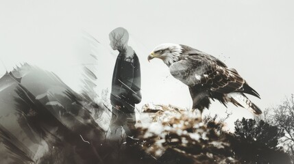 Duotone illustration of Eagle And Falcon