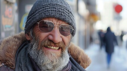 Sticker - A person with facial hair and headgear, also wearing shades for sun protection