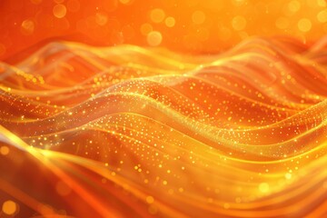 Wall Mural - A vibrant orange background featuring a wavy pattern of golden sparks