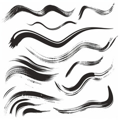 Set of grunge black paint, ink brush strokes. Charcoal pencil scribble stripes and bold paint shapes. Vector illustration of squiggles in marker sketch style 