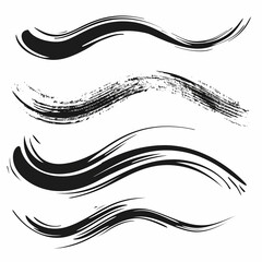 Set of grunge black paint, ink brush strokes. Charcoal pencil scribble stripes and bold paint shapes. Vector illustration of squiggles in marker sketch style 