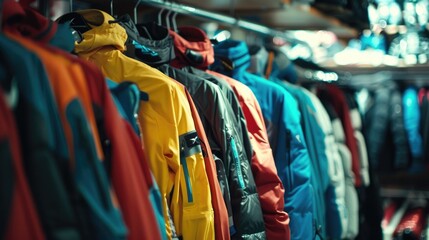 Jackets displayed on a clothing rack in a store setting, ideal for fashion or retail use