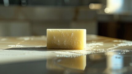 Wall Mural - A block of cheese sitting on a countertop, suitable for food-related photography or illustrations