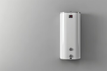 Canvas Print - A white water heater installed on a gray wall