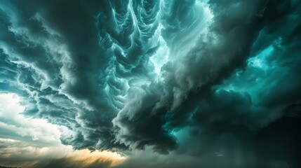 Canvas Print - A large cloud formation over a body of water with people on the beach, AI