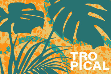 Wall Mural - Tropical summer bright cover design, poster or banner with monstera leaves.