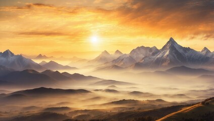 Wall Mural - sunset in the mountains