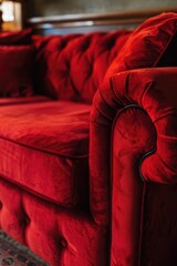 Wall Mural - A red couch sitting on a rug in a living room setting