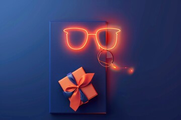 Wall Mural - A gift wrapped in orange ribbon and placed on top of glasses, possibly for a birthday or holiday celebration