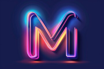 Wall Mural - A neon light letter M on a dark background, perfect for use in designs, advertisements and more