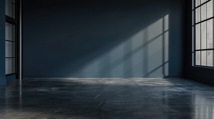 Canvas Print - Empty room with concrete floor featuring dark blue wall