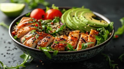 Wall Mural - Chicken and Avocado Salad Bowl with Quinoa