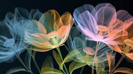 Wall Mural - A colorful bouquet of flowers is displayed in a black background