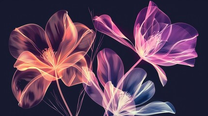Wall Mural - A colorful flower with a purple stem and orange petals