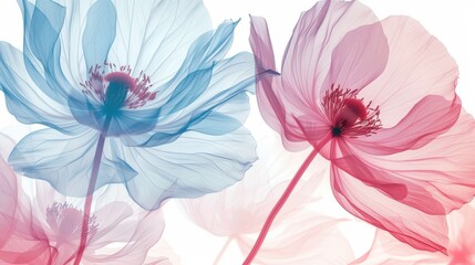 Poster - A close up of two flowers with a blue and pink hue