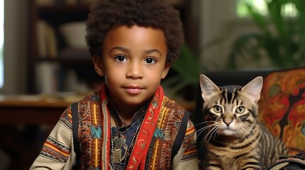 Poster - child with cat