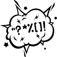 Comic swear speech bubble, aggressive expletive curse, hate angry talk. Isolated vector monochrome dialogue cloud, explode with expressive bad dirty words and typography, symbols, shout emotion boom