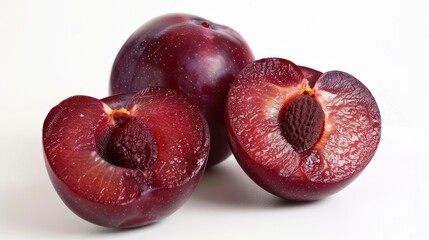 Wall Mural - Red plum fruit on white background