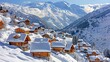 © Faustudio - Winter scene at Les Menuires in French Alps with alpine houses and ski resort.
