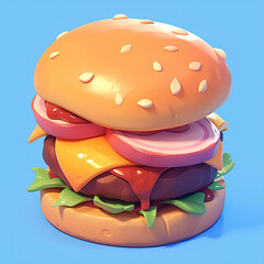 Wall Mural - Hamburger gourmet 3D icon, healthy food concept illustration