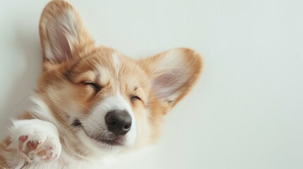 Wall Mural - Energetic Corgi Puppy Portrait on White Background with Text Space