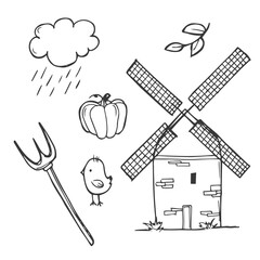 Wall Mural - Farm vector doodle collection isolated on white background. Doodle Farm life icon sketches