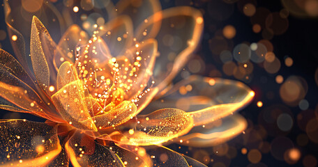 Wall Mural - Golden flower close-up 3d illustration, abstract flower PPT poster main visual background