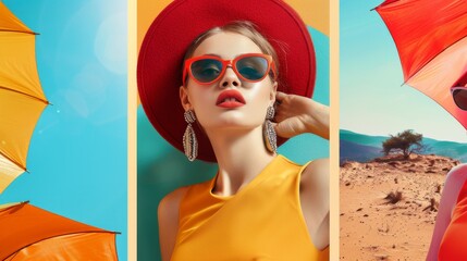 Poster - 60s fashion retro woman, summer vintage background