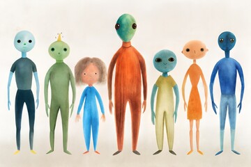 Wall Mural - group of cartoon alien characters isolated on white 