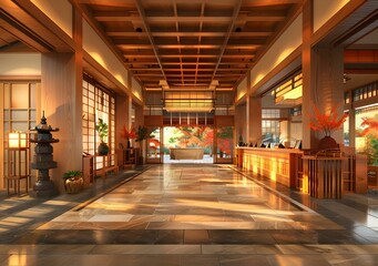 Poster - Japanese style hotel lobby