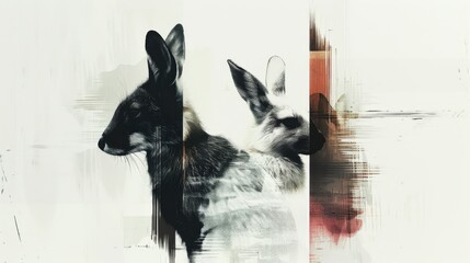 Wall Mural - Duotone illustration of Fox And Rabbit