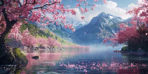 Wall Mural - Anime Riverside Cherry Blossoms