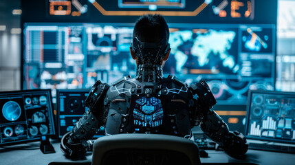 Poster - Cyborg in futuristic control room