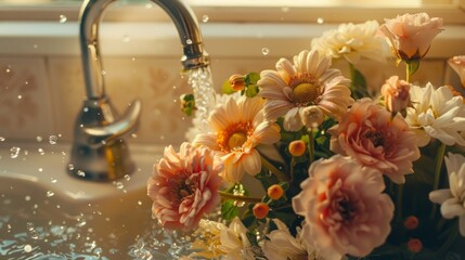 Wall Mural - A bouquet of flowers in a sink