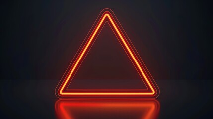 Wall Mural - Glowing orange neon triangle warning sign against a dark background