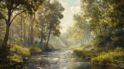 Wall Mural - Scenic summer view featuring a river and woodland