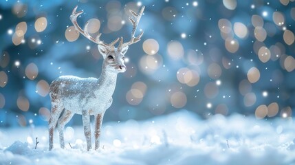 Canvas Print - Glittery silver deer in snowy holiday setting with space for text Christmas and New Year theme with trendy 2020 color