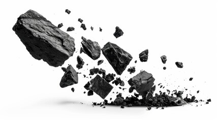 Wall Mural - Black rocks falling against a white background
