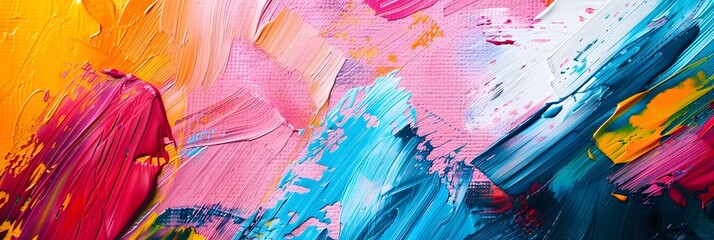 Poster - Abstract Vibrant Colorful Acrylic Paint Brushstrokes Fluid Imagination Splashes Harmonious Composition