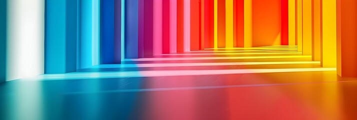 Poster - Captivating Chromatic Corridor An Immersive Geometric Gradient of Light and Color